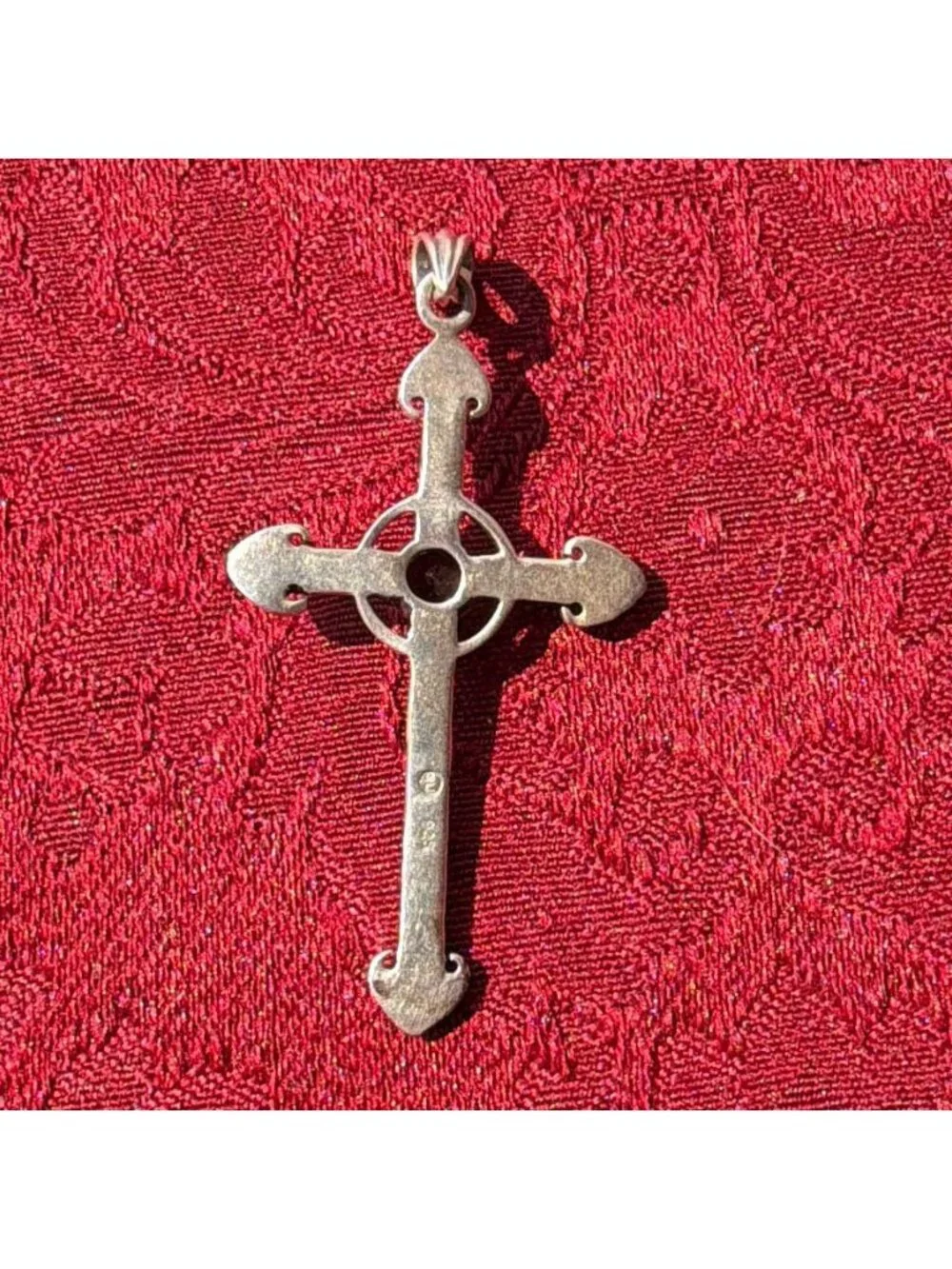 Vintage SU Sunstone 925 Sterling Silver Amethyst Marcasite Celtic Cross Pendant